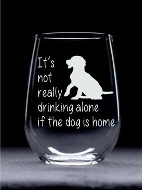 2 NIB Crystal Stemless Wine Glasses with Dog Design & Fun Text for Dog Lovers